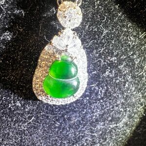 Elegant Dark Green Jadeite and Sterling Silver Pendant Necklace